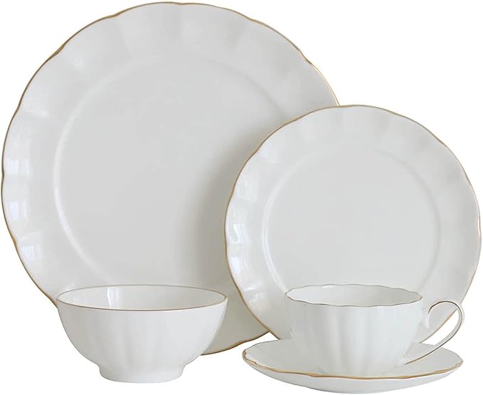 Ceramic Dinnerware Set Collection - Phnom Penh Ceramics Bowls and Plates Sets 16 Piece Dish Set Includes Dinner Plate Salad Plate Soup Bowl and Mug Tableware Combination Set White