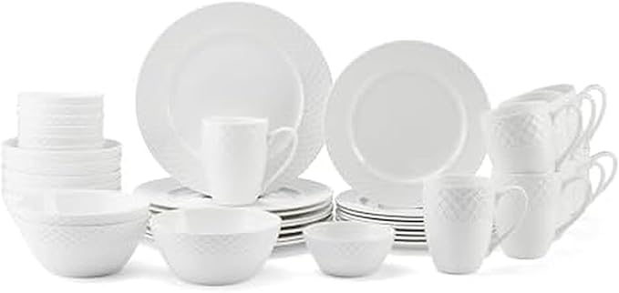 Mikasa Trellis Bone China Lightweight Chip Resistant 40 Piece Dinnerware Set Service for 8