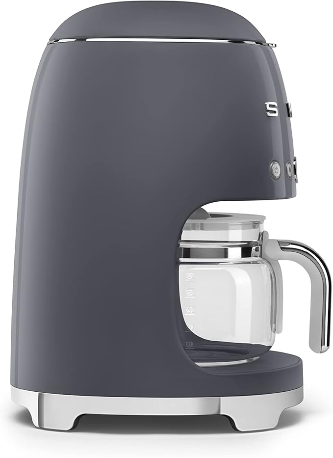 Smeg DCF02GRUK Drip Coffee Machine Auto-Start Mode Reuseable Filter Digital Display Anti-Drip System Aroma Intensity Option 1.4 Litre Tank Slate Grey