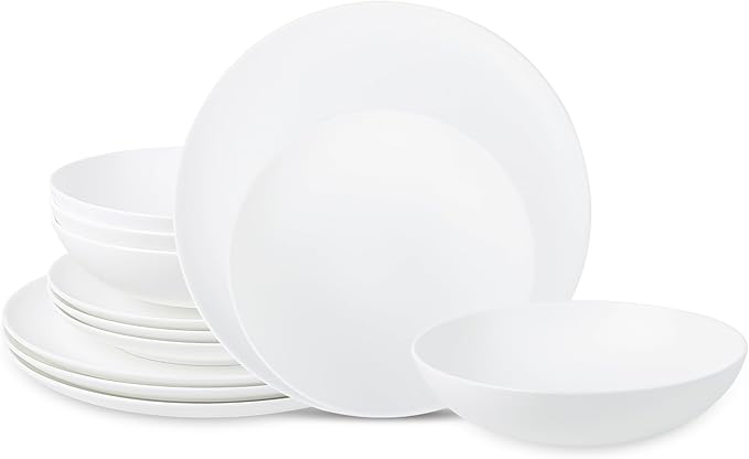Stone Lain Taglio 12-Piece Dinnerware Set Bone China Matte White