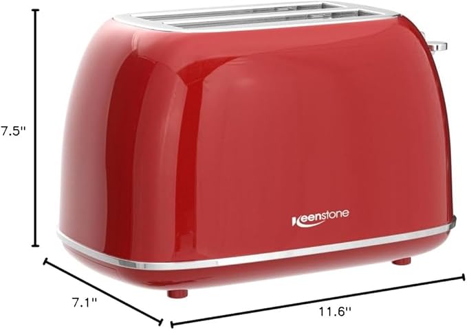 2 Slice Stainless Steel Toaster Retro with 6 Bread Shade Settings Bagel Cancel Defrost Function Extra Wide Slot Removable Crumb Tray Red