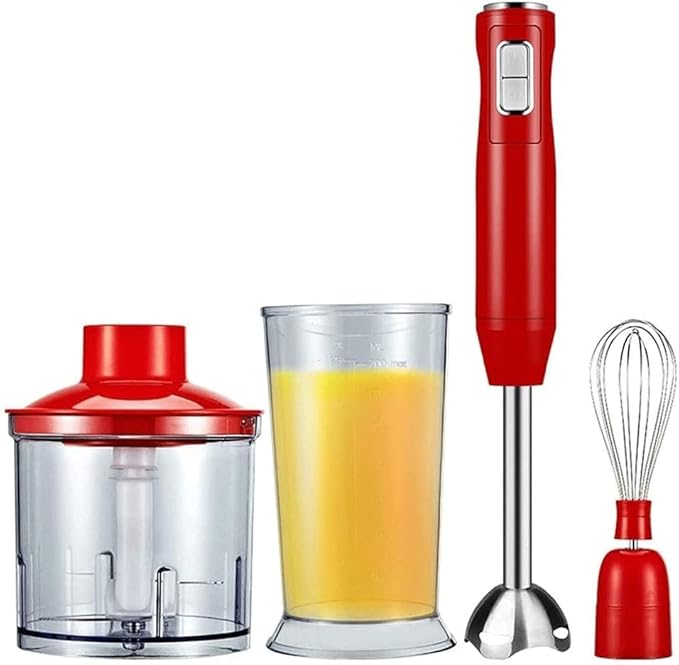 Cordless Variable Speed Hand Blender with Chopper and Whisk Attachment Red