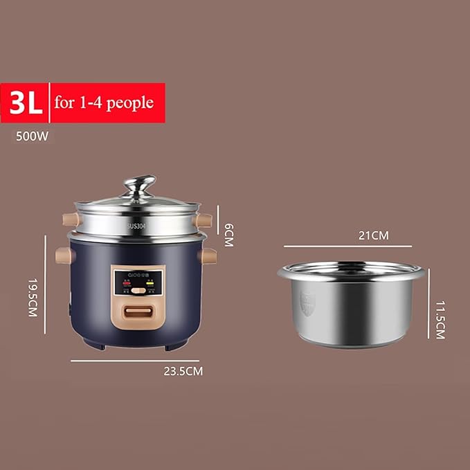 THEGA Rice Cooker (2-6L) Household Rice Cooker 304 Stainless Steel Liner with Steamer for Make Rice &amp Steam Food &amp Vegetables Warm Functions Rice Soup Separated for 1-11 People(3L)