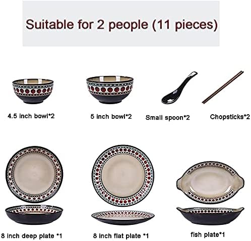 Elegant Dinnerware Set Dinner Plates Bowls Set 11 Pcs Dinnerware Sets American Style Retro Porcelain Tableware Set with Plates and Bowls Ceramic Dinner Set for Kitchen