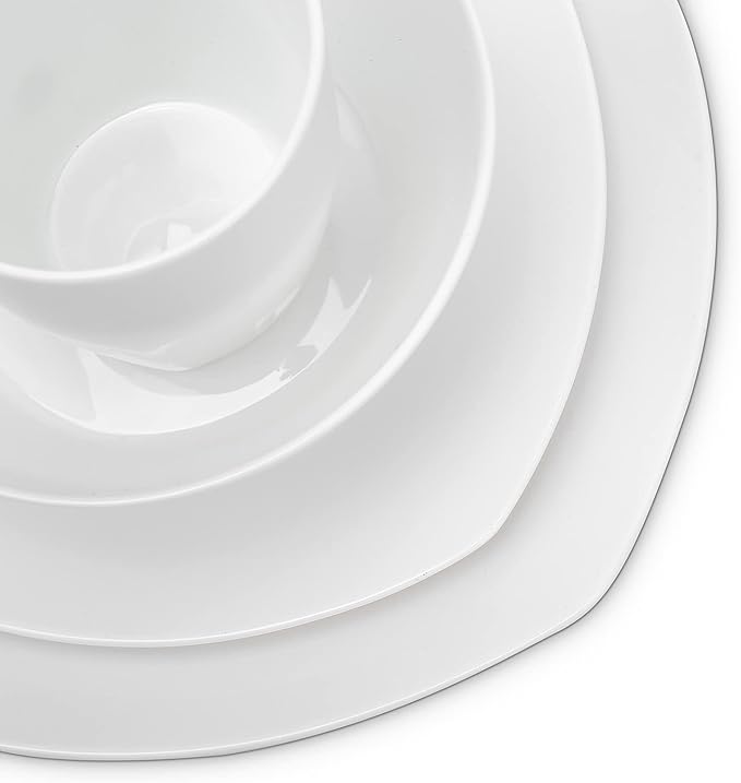 Stone Lain Bone China Soft Square 16 Piece Dinnerware Set White
