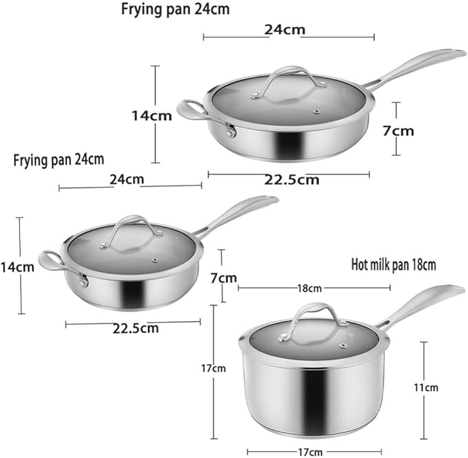 3 Pieces Stainless Steel Cookware Setwith Tempered Glass CoverStock PotFrying PanMilk PanSuitable for A Variety of Heat Sources Including Induction Cookers Cookware Set
