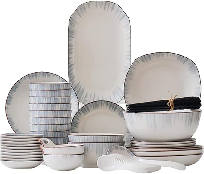 Dinnerware Sets - Luxury Gift Dishes Service Set 26PCS/56PCS Chinese Style Bone China Dinnerware Set Household Phnom Penh Ceramic Bowl Dishes Plate Service for 5/10(56 Pieces)
