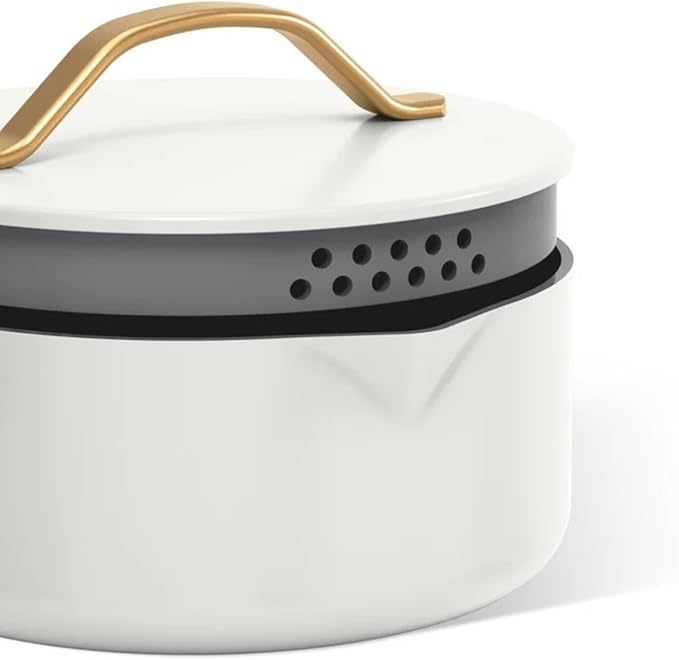 12-Piece Ceramic Nonstick Cookware Set Pots and Pans with Strainer Lids (White Icing)