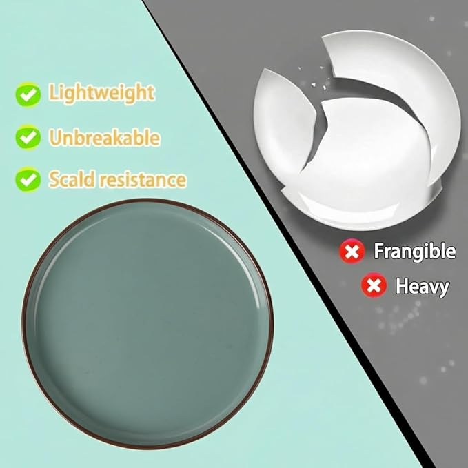 Melamine Dinnerware Sets 12 Piece Unbreakable Plates &amp Bowls Sets Lightweight Shatterproof Durable Dishware for Camping Picnic Party (Dusty Teal)