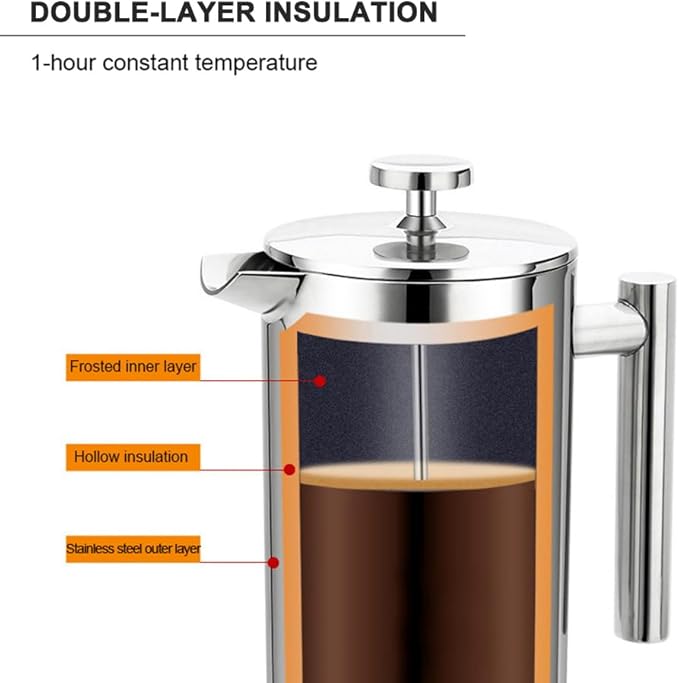 French Press Coffee MakerDouble Wall Stainless Steel Insulated Coffee BrewerCoffee PotManual Espresso Coffee Machine (27 oz)