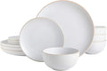 12-Piece Matte Stoneware Dinnerware Set – Modern Plates Bowls &amp Mugs for Everyday Dining (White)