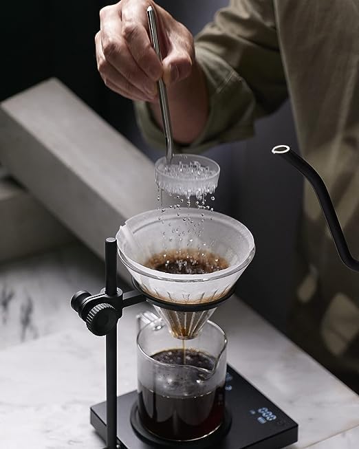 MELODRIP Pour Over Coffee Tool for Cleaner and Sweeter Brewing (Matte Grey Handle and Clear Dish)