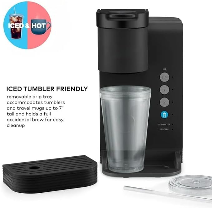 KeuriigK K- Express Essentials Plus Iced and Hot Single Serve K Cup Pod Coffee Maker Versatile Brewing (6 8 10oz) 36 oz removable water reservoir (Black)