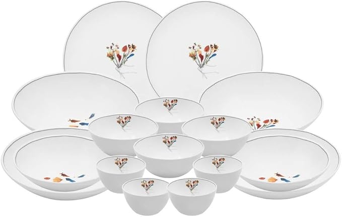 Hankook Chinaware Bouquet of Flowers Dining Set for 4 Dinnerware Korean Fine Bone-China Dojagi