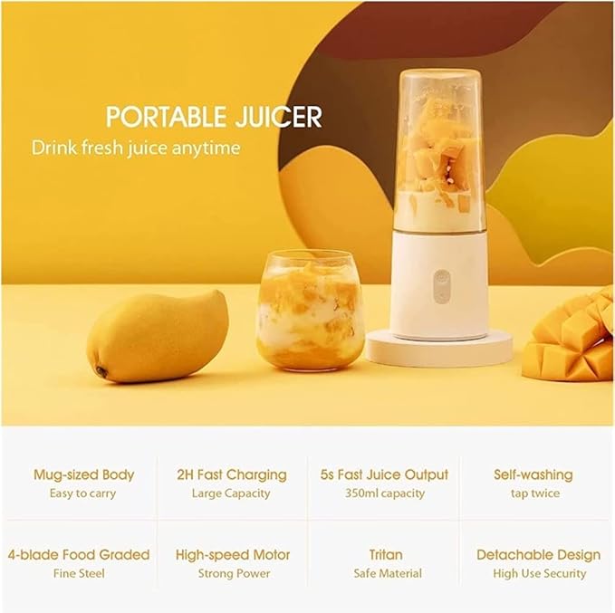 Powerful Portable Blender for Shakes and Smoothies 350ml Personal Size Blender with USB Rechargeable Fruit Veggie Juicer Mini Portable Blender Cup for Travel Sports Kitchen