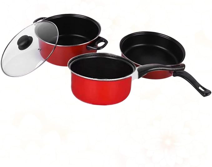 Happyyami 3pcs Non-stick Frying Pan Soup Pot Milk Pan Set Cookware Set for Home Kitchen