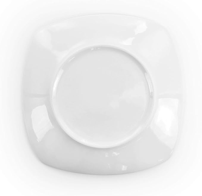 16 Piece Porcelain Dinnerware Set in White Soft Square Modern Plates and Bowls Dishwasher and Microwave Safe Tableware Set for 4