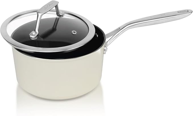 TeChef ValenCera Collection | 2-quart Ceramic Nonstick Saucepan with Glass Lid Nontoxic - Nontoxic - Free of PFAS PFOA PTFE (Saucepan 2-Qt)