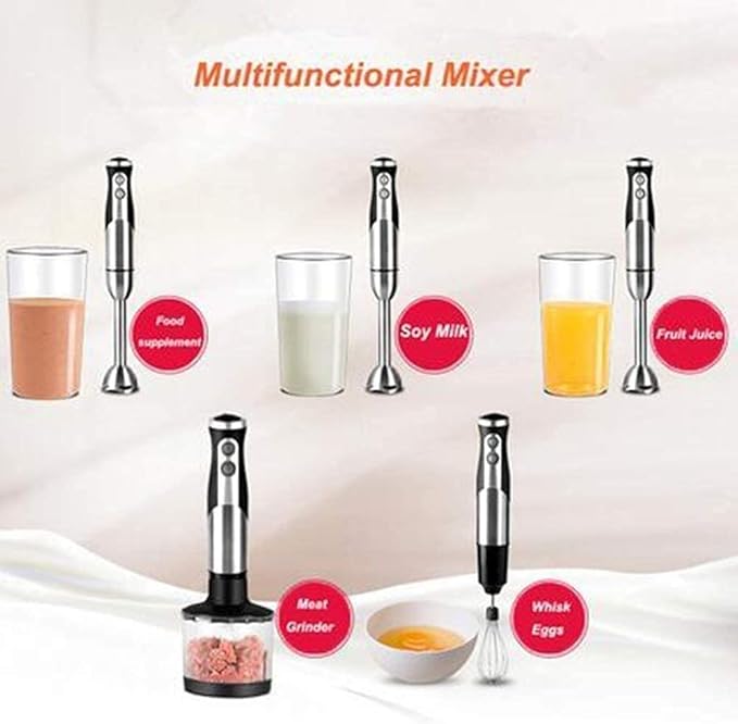 5-in-1 Immersion Blender Hand Blender 800W 2-Speed Powerful Stainless Steel Stick Blender with Milk FrotherEgg Whisk Chopper and with Lid