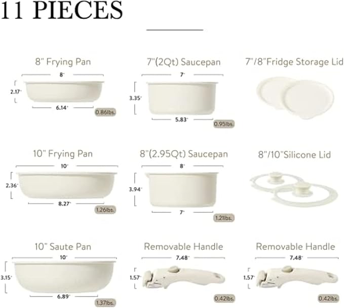 11pcs Pots and Pans Set Nonstick Cookware Detachable Handle Induction Kitchen Sets Non Stick