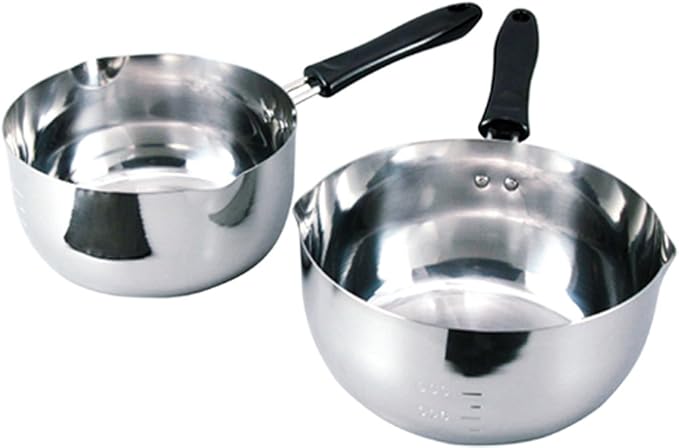 Shimomura Planning 34549 One-Handed Pot Set of 2 6.3 inches (16 cm) 7.1 inches (18 cm) Made in Japan Direct Fire Induction Compatible Comes with Spout Markings Multi-Purpose Yukihira Pot