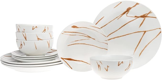 Godinger Dinnerware Set Dinner Plates Salads &amp Apeptizer Plates Soup Bowls Porcelain Dinnerware Set Boulon Gold Set of 4
