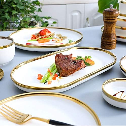 Gilt Rim Plate Steak Food Plate Nordic Style Tableware Bowl Dinner Dish High End Porcelain Dinnerware Set