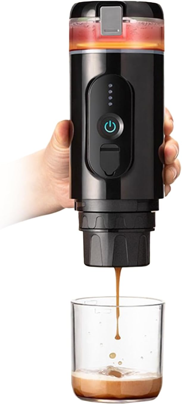 Yctze Portable Electric Coffee Maker - Cordless Mini Brewer with 2-in-1 GroundCapsule 18 Bar Pressure 2500mAh Battery Ideal for Travel &amp Camping (Black)