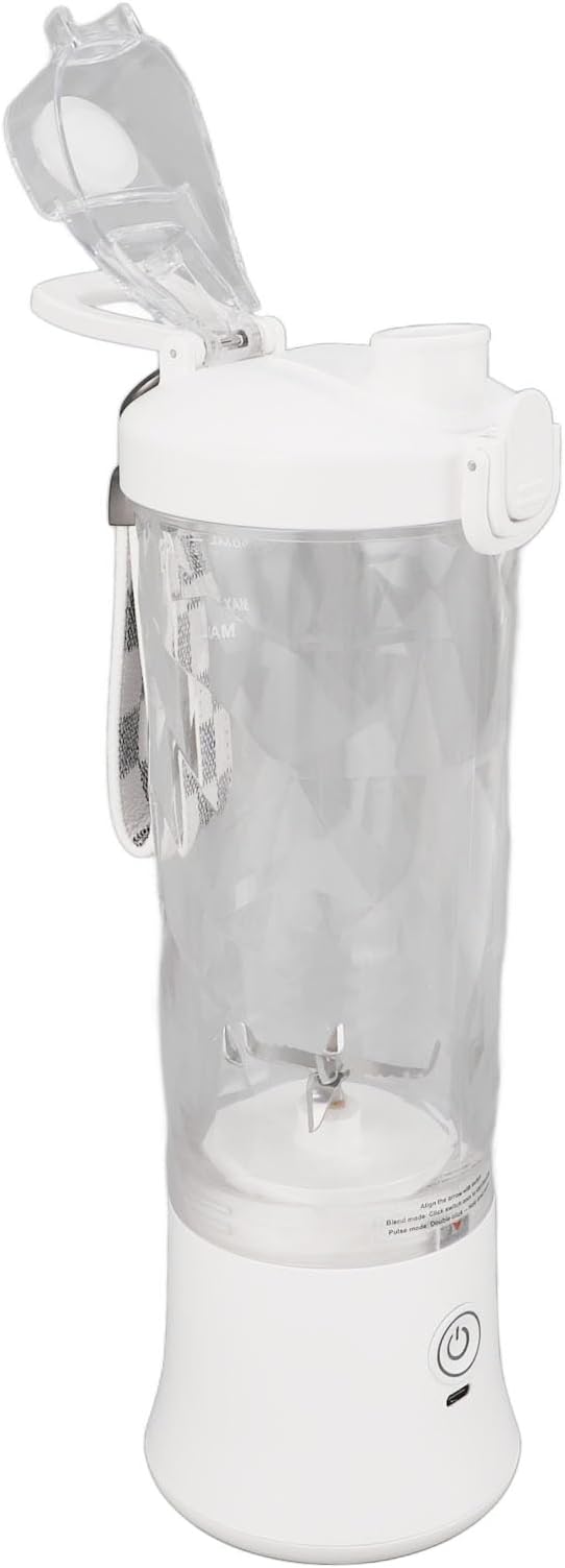 Portable Blender 600ml Mini Juicer Cup with USB Rechargeable Battery 2 Modes 150W 18000RPM - Leakproof Lid Quick Blending for Smoothies and Shakes (White)