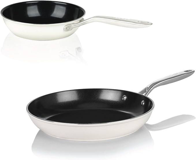 TeChef ValenCera Collection | Ceramic Nonstick Frying Pan Skillet Set Nontoxic - Nontoxic - Free of PFAS PFOA PTFE (Frying Pan/Skillet Set 8 and 12)