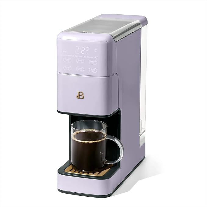 Perfect Grind Programmable Single-Serve Coffee Maker with Built-In Grinder Fresh Ground Brewing Touch Controls Reusable Filter Compact Countertop Design (Lavender)