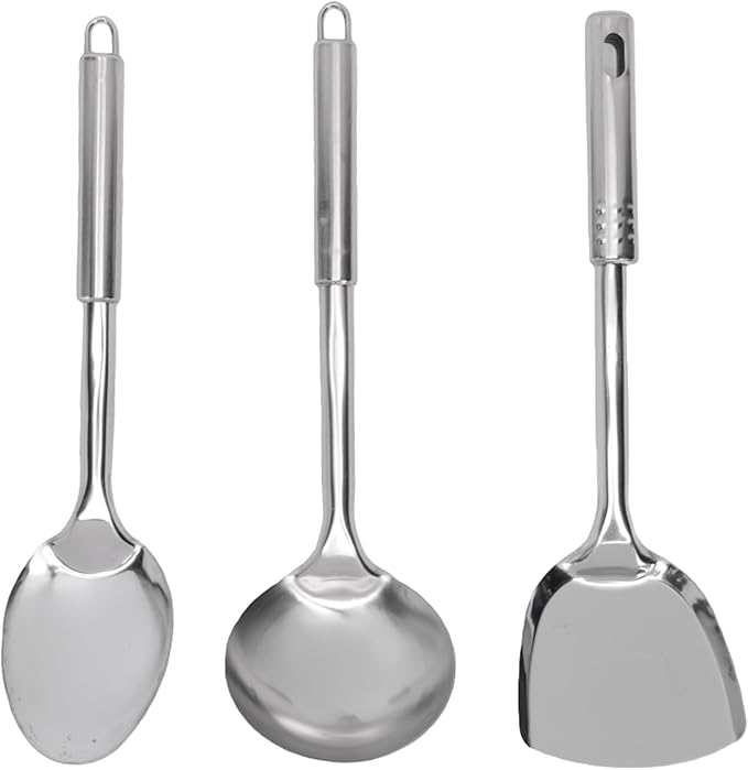 Stainless Steel Cookware Set High Temperature Proof Crack Proof 15Pcs Kitchen Pots and Pans with Lids Shovel Spoons for Frying Boiling Stewing