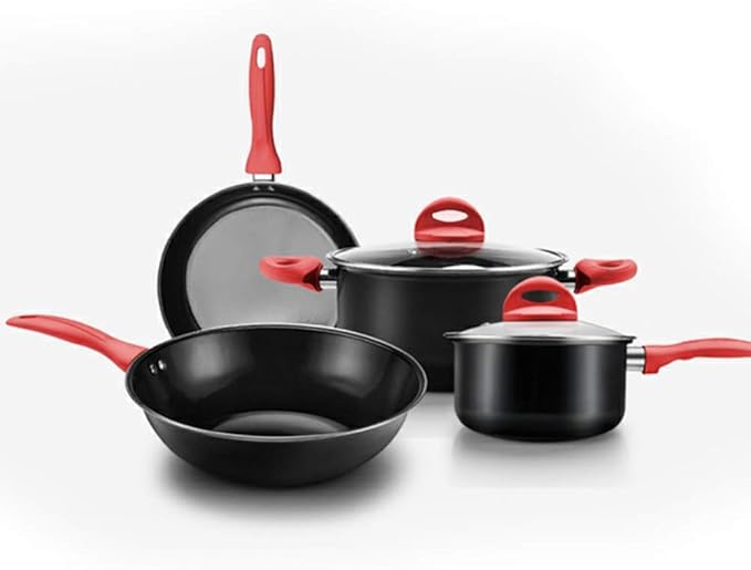 3-Piece Cookware Set Aluminum Non-Stick Cookware Glass Lid Comfortable Handle Suitable Cooker Easy to Clean Frying Pan/D