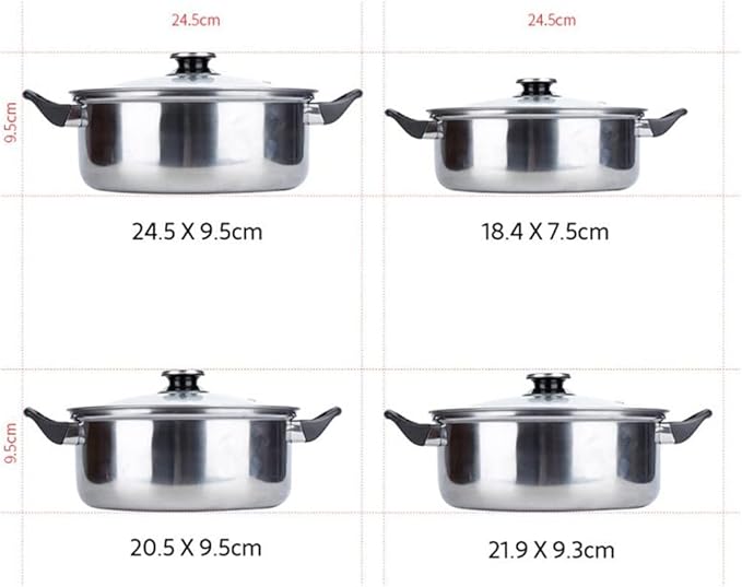 Cooking Pot Frying Pan6 Pots 12 Piece Stainless Steel Pots and Pans Casserole Pot Cookware Set with Glass Lid (A