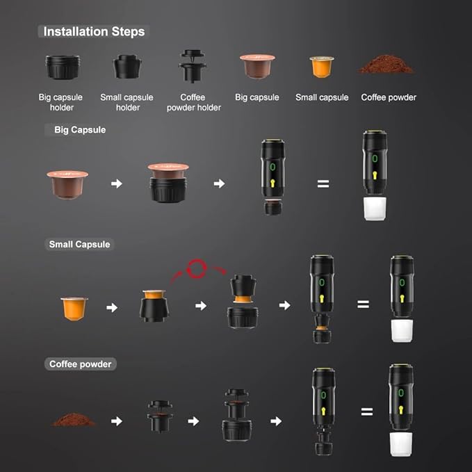 Portable Coffee Maker Travel Coffee Makers Battery Operated Coffee Machine Single Serve Espresso Machine for Camping Car RV Hiking Office Kitchen Essentials Cordless (Black)