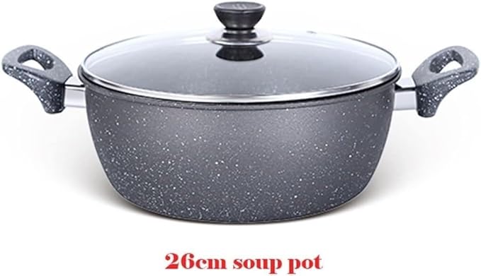 2-Piece Non-Stick Cookware Set Soup Pot with Lid &amp Frying Pan Medical Stone Coating Refined Iron Body Dishwasher Safe Induction Compatible