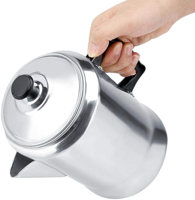Haofy Aluminum Alloy Coffee Maker Pot Percolator Tea Kettle Stove Top with Lid Silicone Cool Grip