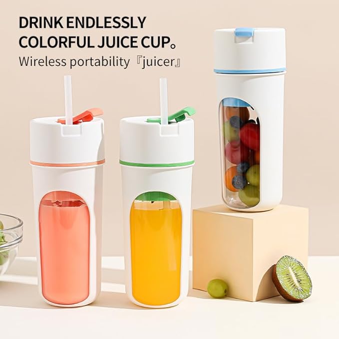 Portable USB Electric Juicer Blender Wireless Rechargeable Fruit Mixer Cup with Ice Crusher White and Orange