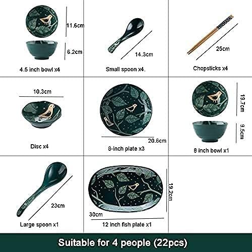 22 Pcs Dinnerware Sets European Style Porcelain Tableware Set With Plates And Bowls Green Golden Ceramic Dinner Set For Home Kitchen