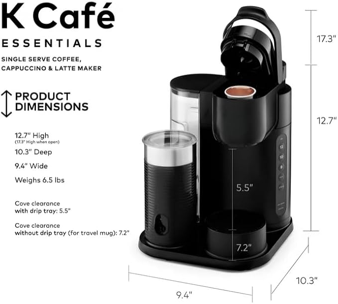 KeuriigK K Cafe Essentials Single Serve K Cup Pod Coffee Latte and Cappuccino Maker Built In Milk Frother Latte &amp Cappuccino Brewer Espresso Shot 3 Brew Sizes 42 oz Water Reservoir color Bl