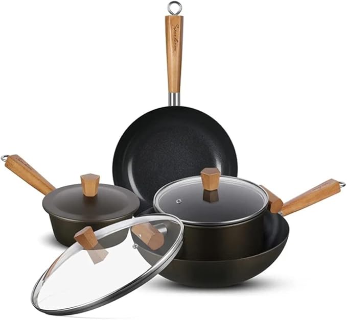Pot Set Set Wok Soup Pot Milk Pot Ceramic Non-Stick Pot 4-Piece Set with Cover Kitchen Cooking Pot