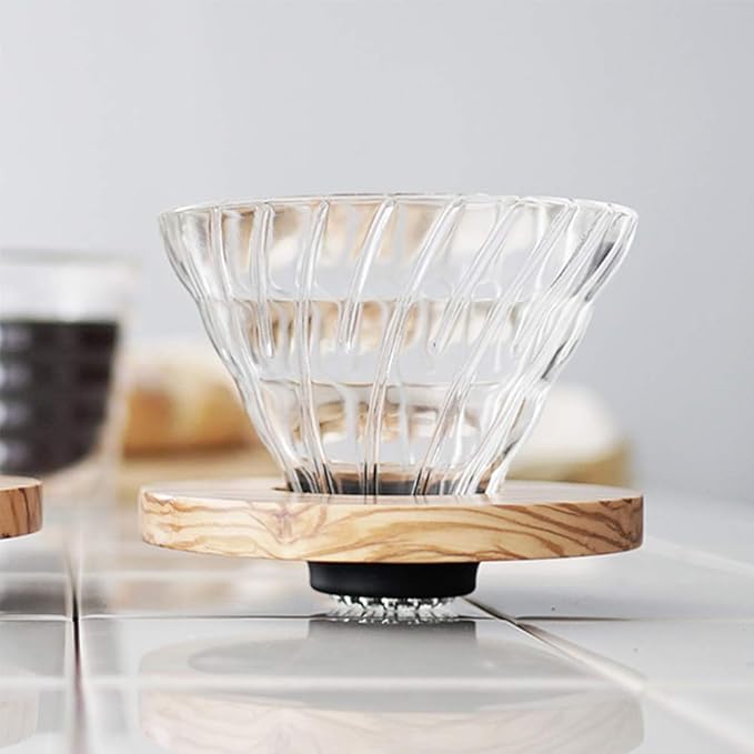 Hario V60 Glass Coffee Dripper Size 01 Olive Wood