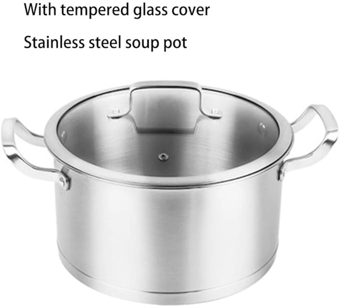 2 pc Cookware SetDeluxe Quality Stainless SteelStock PotWokUncoated Non Stick Fry Panwith Tempered Glass CoverNon-scalding Handle Suitable for Various He