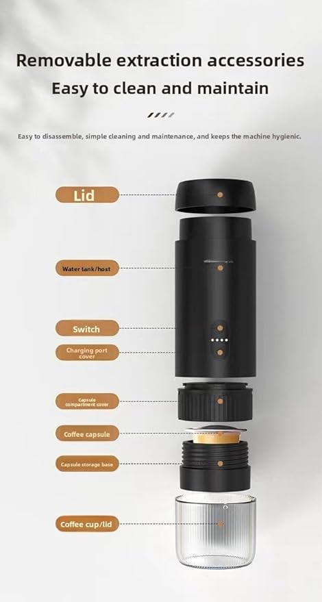 Portable Coffee Maker Home Office Automatic Capsule Extraction Travel Camping Gifts (Coffee machine/1S/free bracket)
