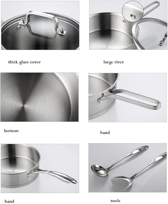 Cooking Pot Frying pan3 Cookware 6 Pieces Stainless Steel Cookware Cooking Casserole Set Set Milk Pan Wok Home Kitchen (B (B