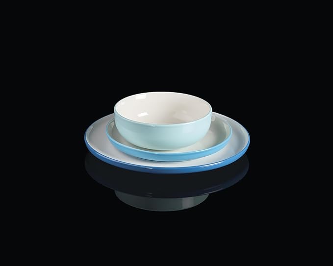 Oneida Dinnerware Set 24/7 Colors Turquoise 12-Piece Set Service For 4 Dishwasher Safe Microwave Safe Porcelain Plates And Bowls sets Dish Set Plate Set Home And Kitchen (Turquoise 12 Piece)