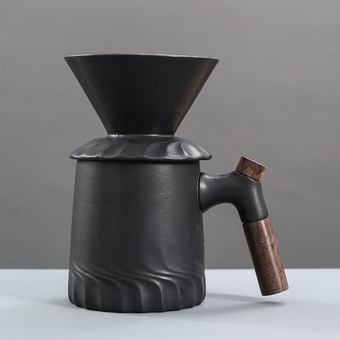 Handmade Black Pour Over Coffee Maker Set Ceramic Coffee Dripper Brewer Heat Resistant Coffee Pot Decanter ACM02B