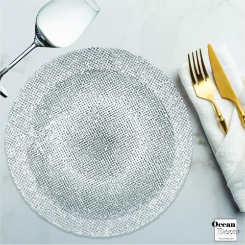Glass Dinnerware Set: Fancy Set of Textured Clear Glass Dinner Plates and Bowls - Includes Dinner Plate Salad Plate and Soup Bowl - Service for Four - 12 Piece Glass Dishes Set (Ocean)