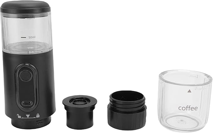 Sanpyl Portable Coffee Maker 100ml Rechargeable Espresso Machine with 2500mAh Battery and Type C Cable Compatible with Capsules &amp Grounds for Travel Camping Hiking Office Use (Black)
