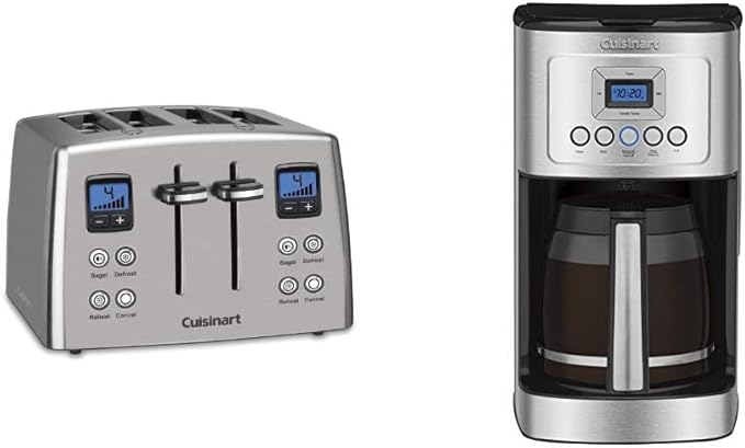 Cuisinart CPT-435 Countdown 4-Slice Stainless Steel Toaster &amp DCC-3200P1 Perfectemp Coffee Maker 14 Cup Progammable with Glass Carafe Stainless Steel